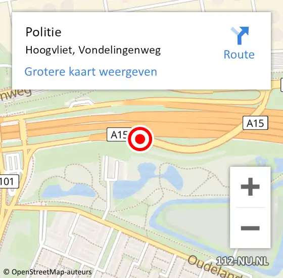 Locatie op kaart van de 112 melding: Politie Hoogvliet, Vondelingenweg op 7 maart 2024 08:27