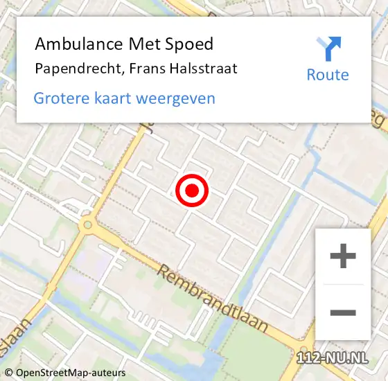 Locatie op kaart van de 112 melding: Ambulance Met Spoed Naar Papendrecht, Frans Halsstraat op 7 maart 2024 08:58