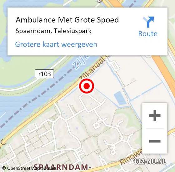 Locatie op kaart van de 112 melding: Ambulance Met Grote Spoed Naar Spaarndam, Talesiuspark op 7 maart 2024 09:00