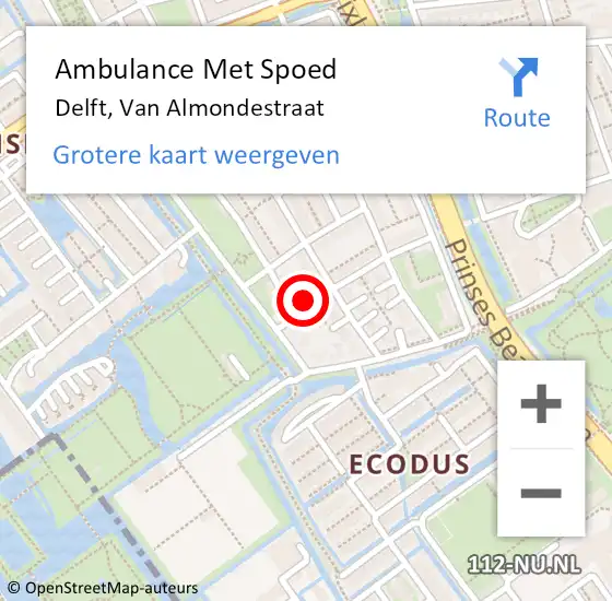 Locatie op kaart van de 112 melding: Ambulance Met Spoed Naar Delft, Van Almondestraat op 7 maart 2024 09:01