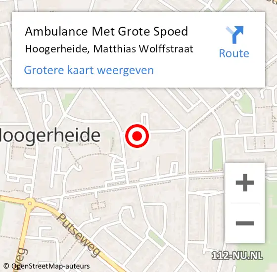 Locatie op kaart van de 112 melding: Ambulance Met Grote Spoed Naar Hoogerheide, Matthias Wolffstraat op 28 september 2014 11:06