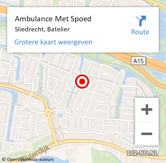 Locatie op kaart van de 112 melding: Ambulance Met Spoed Naar Sliedrecht, Batelier op 7 maart 2024 09:39