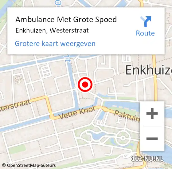 Locatie op kaart van de 112 melding: Ambulance Met Grote Spoed Naar Enkhuizen, Westerstraat op 7 maart 2024 10:11