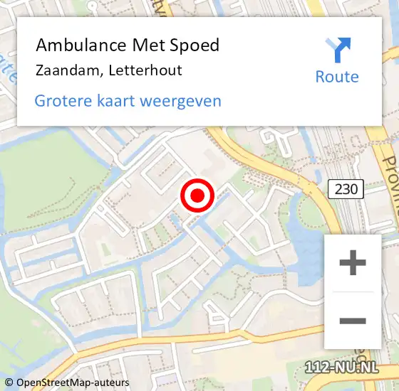 Locatie op kaart van de 112 melding: Ambulance Met Spoed Naar Zaandam, Letterhout op 7 maart 2024 10:46