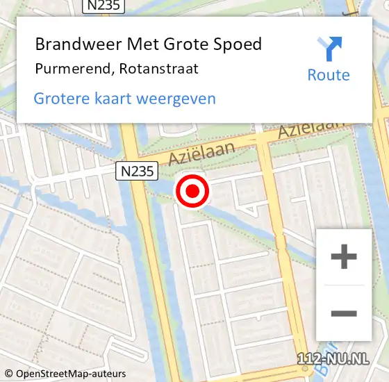 Locatie op kaart van de 112 melding: Brandweer Met Grote Spoed Naar Purmerend, Rotanstraat op 7 maart 2024 10:52