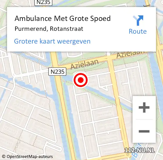 Locatie op kaart van de 112 melding: Ambulance Met Grote Spoed Naar Purmerend, Rotanstraat op 7 maart 2024 10:52