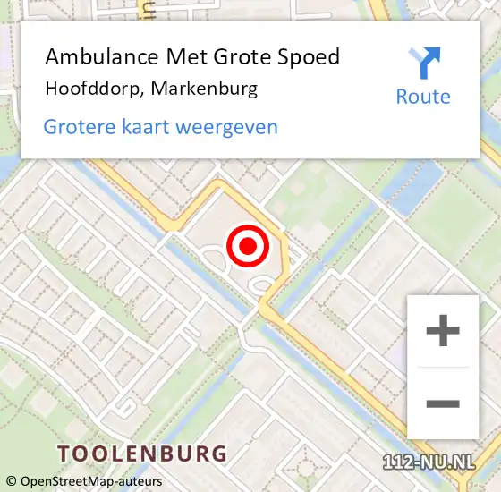 Locatie op kaart van de 112 melding: Ambulance Met Grote Spoed Naar Hoofddorp, Markenburg op 7 maart 2024 10:56