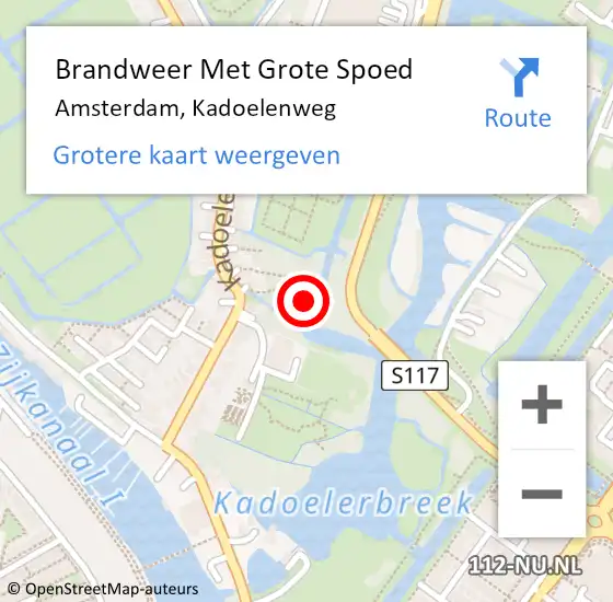 Locatie op kaart van de 112 melding: Brandweer Met Grote Spoed Naar Amsterdam, Kadoelenweg op 7 maart 2024 11:05