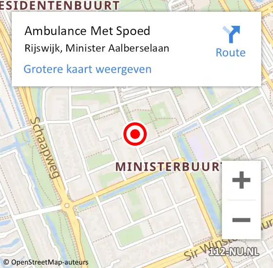 Locatie op kaart van de 112 melding: Ambulance Met Spoed Naar Rijswijk, Minister Aalberselaan op 7 maart 2024 11:06
