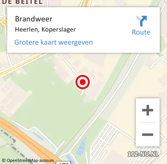 Locatie op kaart van de 112 melding: Brandweer Heerlen, Koperslager op 28 september 2014 11:19