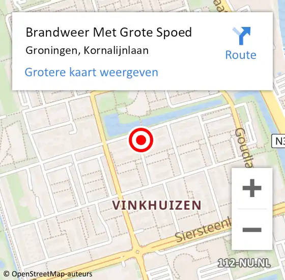 Locatie op kaart van de 112 melding: Brandweer Met Grote Spoed Naar Groningen, Kornalijnlaan op 7 maart 2024 11:17