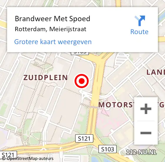 Locatie op kaart van de 112 melding: Brandweer Met Spoed Naar Rotterdam, Meierijstraat op 7 maart 2024 12:37
