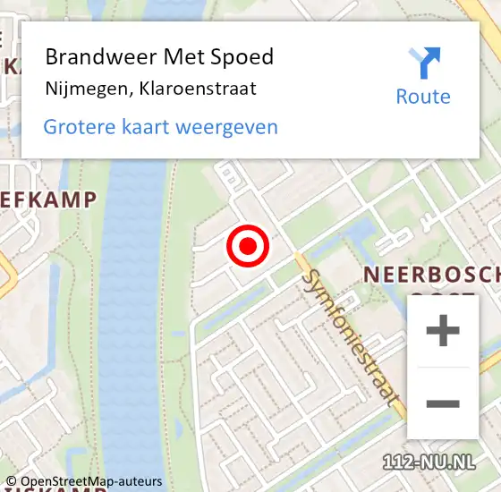 Locatie op kaart van de 112 melding: Brandweer Met Spoed Naar Nijmegen, Klaroenstraat op 7 maart 2024 12:38