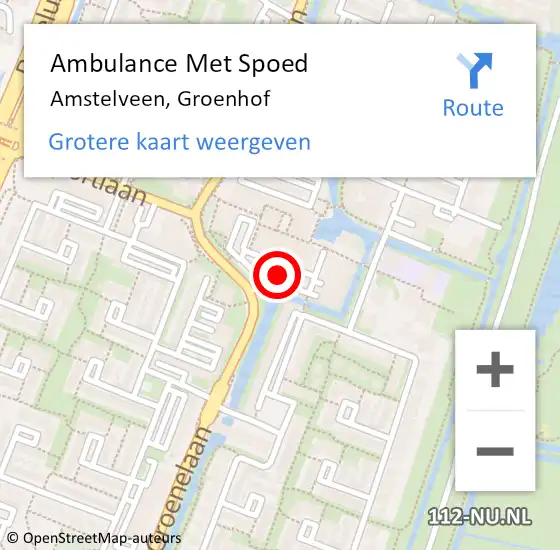 Locatie op kaart van de 112 melding: Ambulance Met Spoed Naar Amstelveen, Groenhof op 7 maart 2024 12:42