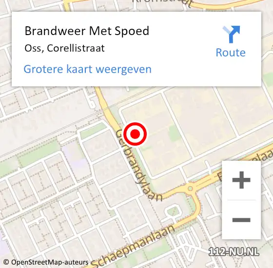 Locatie op kaart van de 112 melding: Brandweer Met Spoed Naar Oss, Corellistraat op 7 maart 2024 12:58