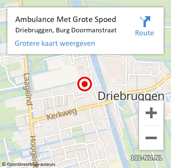 Locatie op kaart van de 112 melding: Ambulance Met Grote Spoed Naar Driebruggen, Burg Doormanstraat op 28 september 2014 11:36