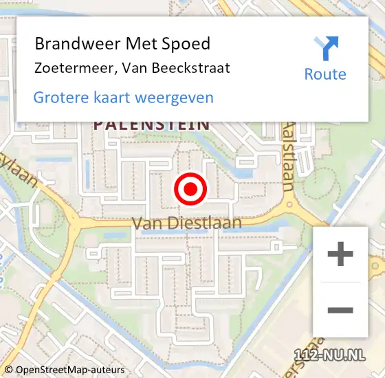 Locatie op kaart van de 112 melding: Brandweer Met Spoed Naar Zoetermeer, Van Beeckstraat op 7 maart 2024 13:03