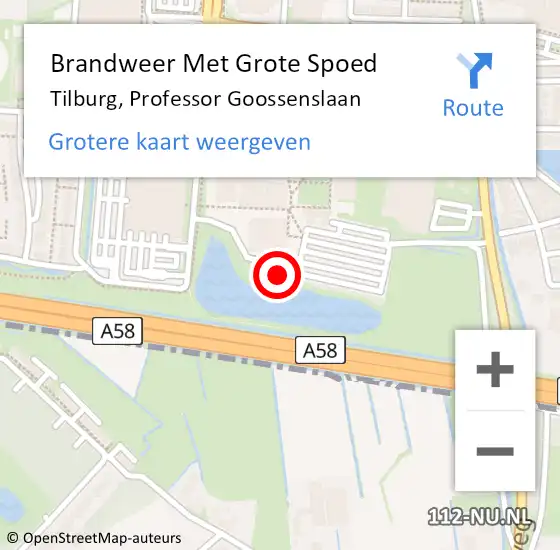 Locatie op kaart van de 112 melding: Brandweer Met Grote Spoed Naar Tilburg, Professor Goossenslaan op 7 maart 2024 13:13