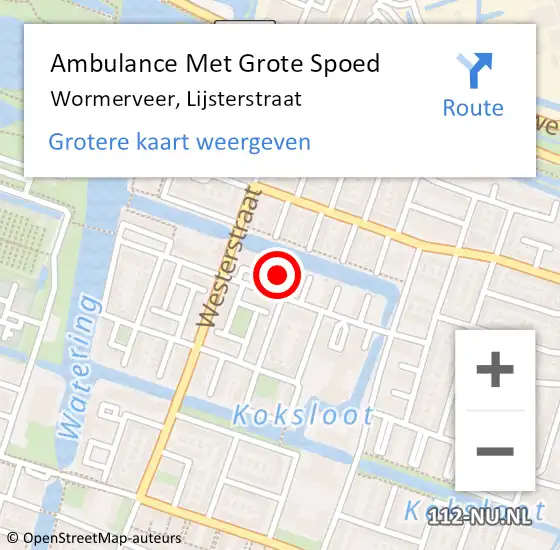 Locatie op kaart van de 112 melding: Ambulance Met Grote Spoed Naar Wormerveer, Lijsterstraat op 7 maart 2024 13:24