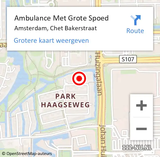 Locatie op kaart van de 112 melding: Ambulance Met Grote Spoed Naar Amsterdam, Chet Bakerstraat op 7 maart 2024 13:27