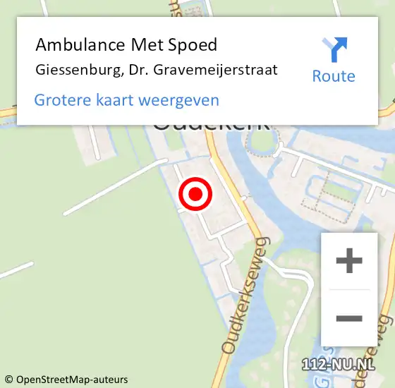 Locatie op kaart van de 112 melding: Ambulance Met Spoed Naar Giessenburg, Dr. Gravemeijerstraat op 7 maart 2024 13:35