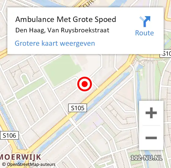 Locatie op kaart van de 112 melding: Ambulance Met Grote Spoed Naar Den Haag, Van Ruysbroekstraat op 7 maart 2024 13:39