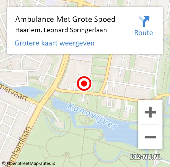 Locatie op kaart van de 112 melding: Ambulance Met Grote Spoed Naar Haarlem, Leonard Springerlaan op 7 maart 2024 13:44