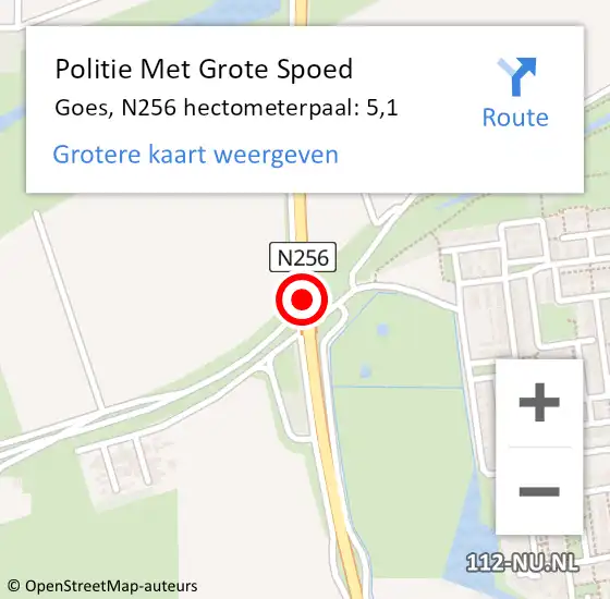 Locatie op kaart van de 112 melding: Politie Met Grote Spoed Naar Goes, N256 hectometerpaal: 5,1 op 7 maart 2024 13:58