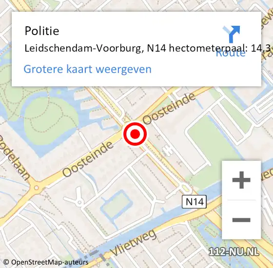 Locatie op kaart van de 112 melding: Politie Leidschendam-Voorburg, N14 hectometerpaal: 14,3 op 7 maart 2024 14:07