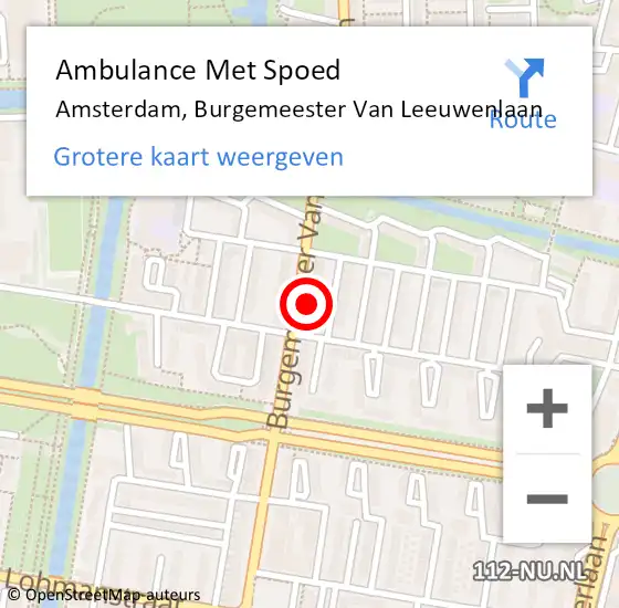 Locatie op kaart van de 112 melding: Ambulance Met Spoed Naar Amsterdam, Burgemeester Van Leeuwenlaan op 7 maart 2024 14:21