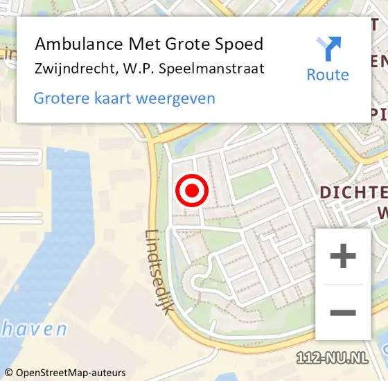 Locatie op kaart van de 112 melding: Ambulance Met Grote Spoed Naar Zwijndrecht, W.P. Speelmanstraat op 7 maart 2024 15:03