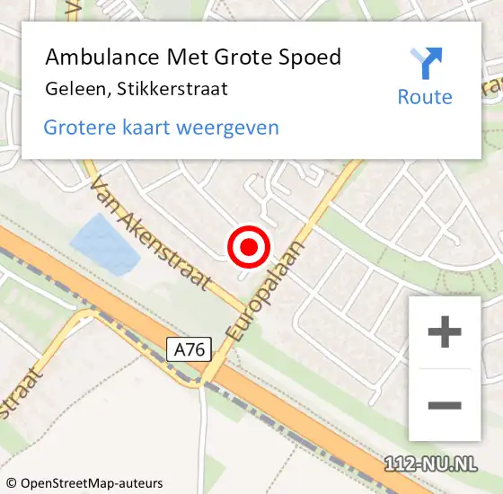 Locatie op kaart van de 112 melding: Ambulance Met Grote Spoed Naar Geleen, Stikkerstraat op 28 september 2014 11:54