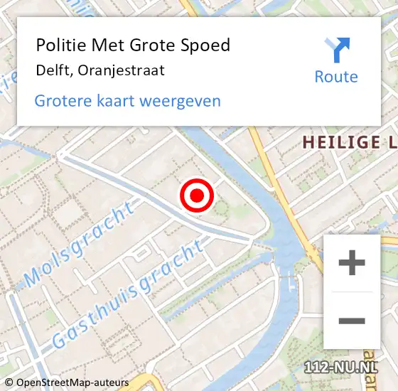 Locatie op kaart van de 112 melding: Politie Met Grote Spoed Naar Delft, Oranjestraat op 7 maart 2024 15:05