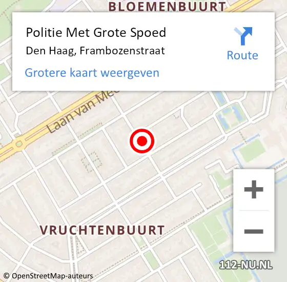 Locatie op kaart van de 112 melding: Politie Met Grote Spoed Naar Den Haag, Frambozenstraat op 7 maart 2024 15:49