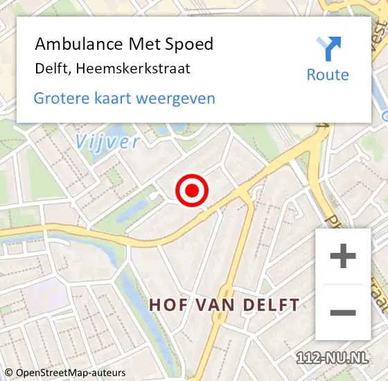 Locatie op kaart van de 112 melding: Ambulance Met Spoed Naar Delft, Heemskerkstraat op 7 maart 2024 16:39