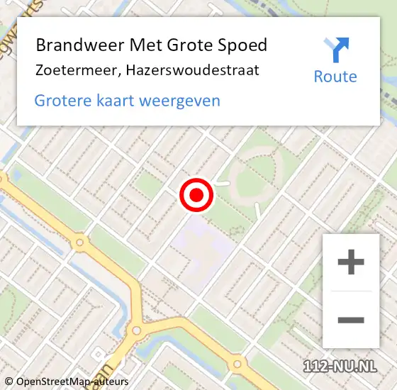 Locatie op kaart van de 112 melding: Brandweer Met Grote Spoed Naar Zoetermeer, Hazerswoudestraat op 7 maart 2024 16:40