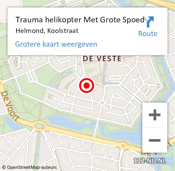 Locatie op kaart van de 112 melding: Trauma helikopter Met Grote Spoed Naar Helmond, Koolstraat op 7 maart 2024 17:06