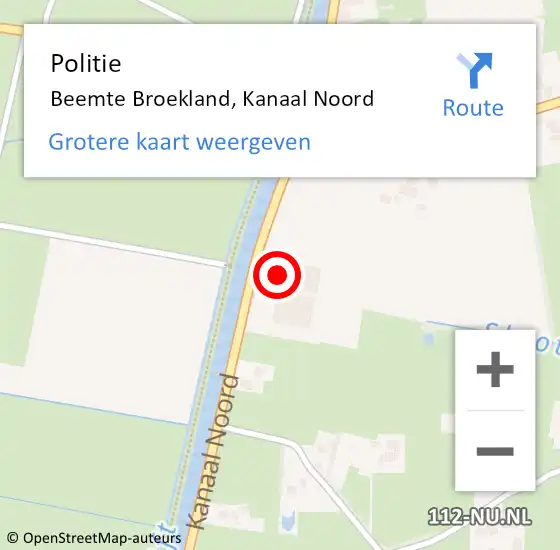 Locatie op kaart van de 112 melding: Politie Beemte Broekland, Kanaal Noord op 7 maart 2024 17:26