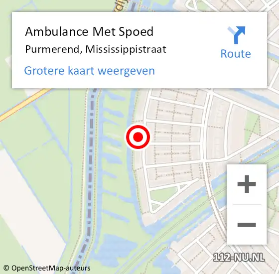 Locatie op kaart van de 112 melding: Ambulance Met Spoed Naar Purmerend, Mississippistraat op 7 maart 2024 17:48