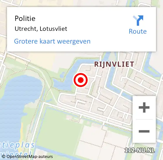 Locatie op kaart van de 112 melding: Politie Utrecht, Lotusvliet op 7 maart 2024 17:51