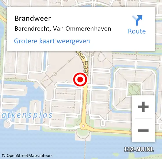 Locatie op kaart van de 112 melding: Brandweer Barendrecht, Van Ommerenhaven op 7 maart 2024 17:51