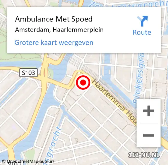 Locatie op kaart van de 112 melding: Ambulance Met Spoed Naar Amsterdam, Haarlemmerplein op 7 maart 2024 18:14