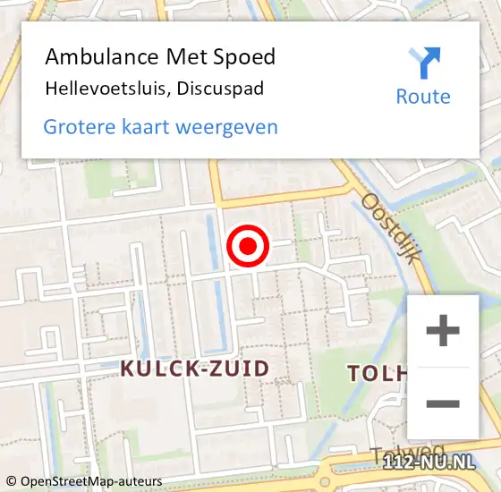 Locatie op kaart van de 112 melding: Ambulance Met Spoed Naar Hellevoetsluis, Discuspad op 7 maart 2024 18:16