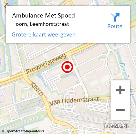 Locatie op kaart van de 112 melding: Ambulance Met Spoed Naar Hoorn, Leemhorststraat op 7 maart 2024 18:20