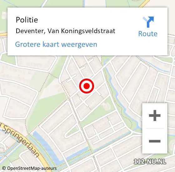 Locatie op kaart van de 112 melding: Politie Deventer, Van Koningsveldstraat op 7 maart 2024 18:21