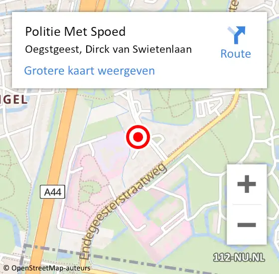 Locatie op kaart van de 112 melding: Politie Met Spoed Naar Oegstgeest, Dirck van Swietenlaan op 7 maart 2024 18:36