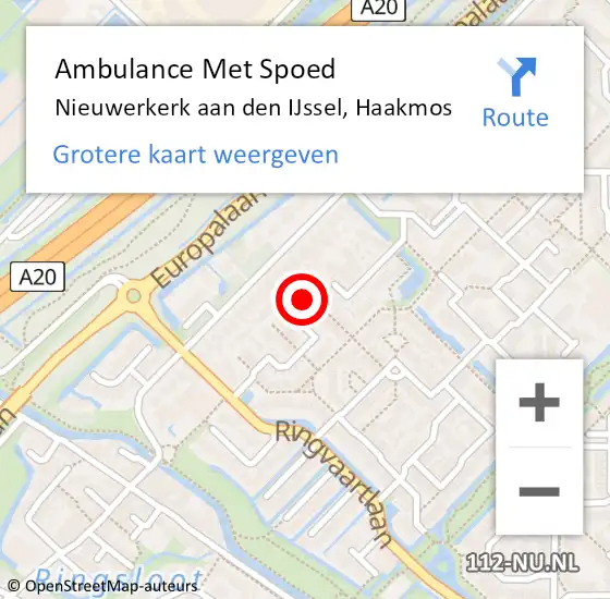 Locatie op kaart van de 112 melding: Ambulance Met Spoed Naar Nieuwerkerk aan den IJssel, Haakmos op 7 maart 2024 18:57