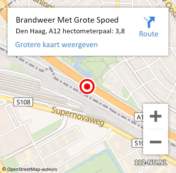 Locatie op kaart van de 112 melding: Brandweer Met Grote Spoed Naar Den Haag, A12 hectometerpaal: 3,8 op 7 maart 2024 19:30