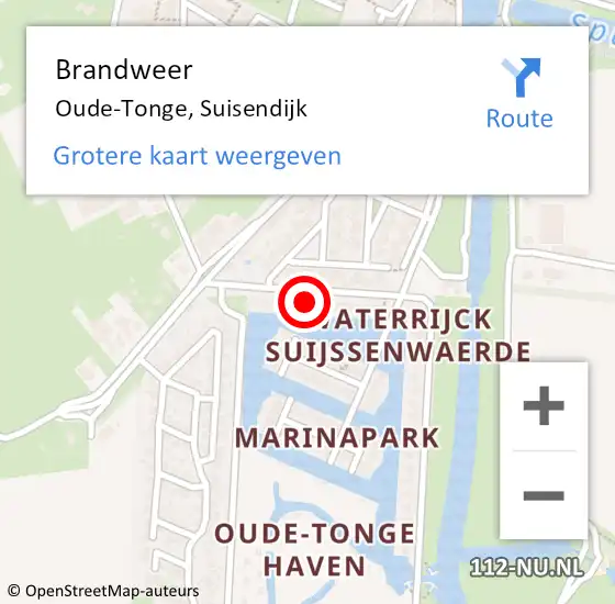Locatie op kaart van de 112 melding: Brandweer Oude-Tonge, Suisendijk op 7 maart 2024 19:36