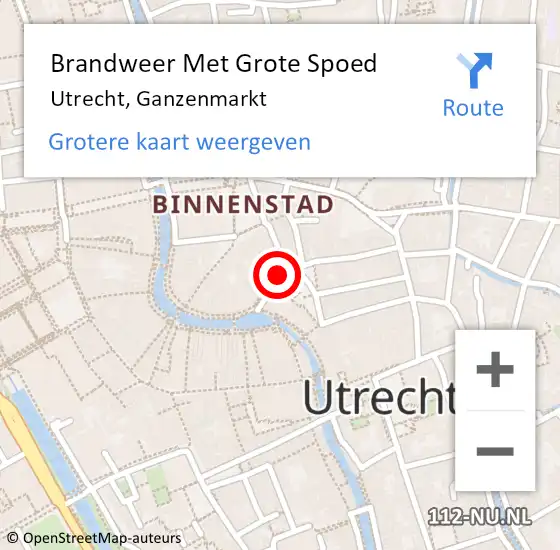 Locatie op kaart van de 112 melding: Brandweer Met Grote Spoed Naar Utrecht, Ganzenmarkt op 7 maart 2024 19:43